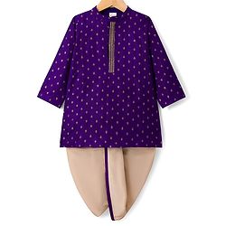 Babyhug Brocade Woven Full Sleeves Kurta Dhoti Set With Floral Foil Print - Purple