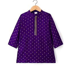 Babyhug Brocade Woven Full Sleeves Kurta Dhoti Set With Floral Foil Print - Purple