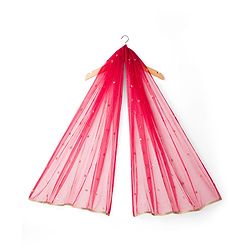 Babyhug Brocade Woven Flutter Sleeves Choli Lehenga & Dupatta Set with Floral Embroidery & Print - Red