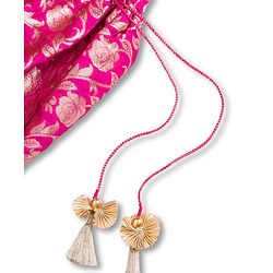 Babyhug Brocade Woven Frill Sleeves Floral Foil Printed Choli Lehenga Set with Dupatta & Embroidery - Dark Pink