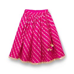 Babyhug Brocade Woven Puffed Sleeves Floral Embroidered Choli Lahenga set with Dupatta- Fuchsia