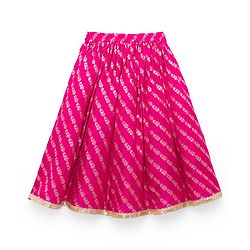 Babyhug Brocade Woven Puffed Sleeves Floral Embroidered Choli Lahenga set with Dupatta- Fuchsia