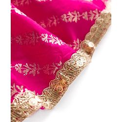 Babyhug Brocade Woven Puffed Sleeves Floral Embroidered Choli Lahenga set with Dupatta- Fuchsia