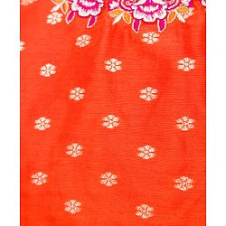 Babyhug Brocade Woven Puffed Sleeves Floral Embroidered Choli Lahenga set with Dupatta- Fuchsia