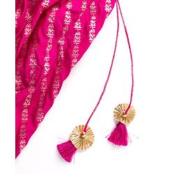 Babyhug Brocade Woven Puffed Sleeves Floral Embroidered Choli Lahenga set with Dupatta- Fuchsia