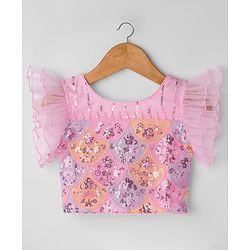 Babyhug Georgette Woven Frill Sleeves Choli Lehenga Set with Dupatta Embroidery & Sequin Detailing - Pink