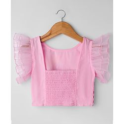 Babyhug Georgette Woven Frill Sleeves Choli Lehenga Set with Dupatta Embroidery & Sequin Detailing - Pink