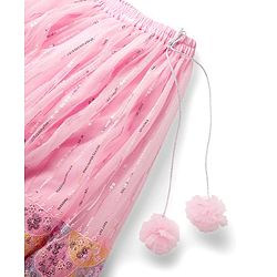 Babyhug Georgette Woven Frill Sleeves Choli Lehenga Set with Dupatta Embroidery & Sequin Detailing - Pink