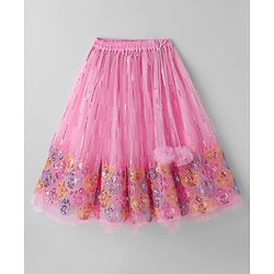 Babyhug Georgette Woven Frill Sleeves Choli Lehenga Set with Dupatta Embroidery & Sequin Detailing - Pink