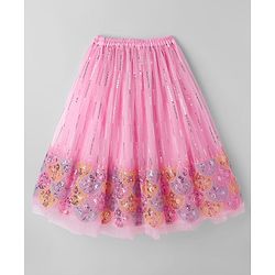 Babyhug Georgette Woven Frill Sleeves Choli Lehenga Set with Dupatta Embroidery & Sequin Detailing - Pink