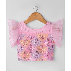 Babyhug Georgette Woven Frill Sleeves Choli Lehenga Set with Dupatta Embroidery & Sequin Detailing - Pink