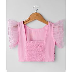 Babyhug Georgette Woven Frill Sleeves Choli Lehenga Set with Dupatta Embroidery & Sequin Detailing - Pink