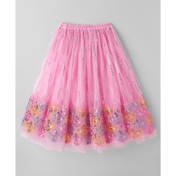 Babyhug Georgette Woven Frill Sleeves Choli Lehenga Set with Dupatta Embroidery & Sequin Detailing - Pink