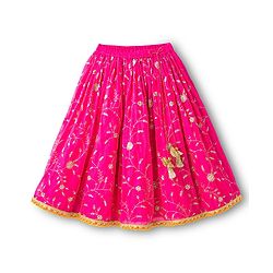 Babyhug Georgette Woven Flutter Sleeves Choli Lehenga & Dupatta Set with Floral Embroidery - Fuschia & Yellow