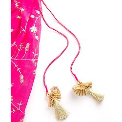 Babyhug Georgette Woven Flutter Sleeves Choli Lehenga & Dupatta Set with Floral Embroidery - Fuschia & Yellow