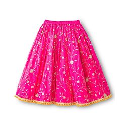Babyhug Georgette Woven Flutter Sleeves Choli Lehenga & Dupatta Set with Floral Embroidery - Fuschia & Yellow
