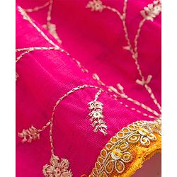 Babyhug Georgette Woven Flutter Sleeves Choli Lehenga & Dupatta Set with Floral Embroidery - Fuschia & Yellow