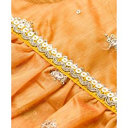 Babyhug Georgette Woven Flutter Sleeves Choli Lehenga & Dupatta Set with Floral Embroidery - Fuschia & Yellow