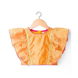 Babyhug Georgette Woven Flutter Sleeves Choli Lehenga & Dupatta Set with Floral Embroidery - Fuschia & Yellow
