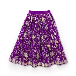 Babyhug Woven Three Fourth Sleeves  Embroidered Choli Lehenga Set with Dupatta - Purple