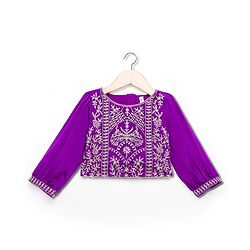 Babyhug Woven Three Fourth Sleeves  Embroidered Choli Lehenga Set with Dupatta - Purple