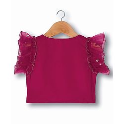 Babyhug Georgette Woven Frill Sleeves Choli Lehenga & Dupatta Set With Floral Embriodery - Red