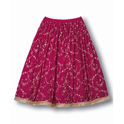 Babyhug Georgette Woven Frill Sleeves Choli Lehenga & Dupatta Set With Floral Embriodery - Red