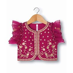Babyhug Georgette Woven Frill Sleeves Choli Lehenga & Dupatta Set With Floral Embriodery - Red