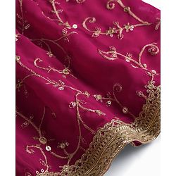 Babyhug Georgette Woven Frill Sleeves Choli Lehenga & Dupatta Set With Floral Embriodery - Red