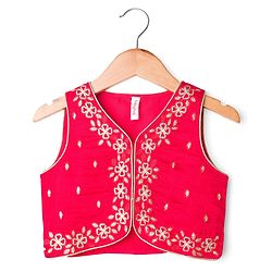 Babyhug Georgette Woven Half Sleeves Choli Lehenga & Dupatta Set with Floral Embroidery - Hot Pink