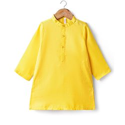 Babyhug Cotton Woven Full Sleeves Kurta Dhoti & Floral Embroidered Jacket Set - Yellow
