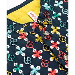 Babyhug Cotton Woven Full Sleeves Kurta Dhoti & Floral Embroidered Jacket Set - Yellow