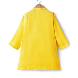 Babyhug Cotton Woven Full Sleeves Kurta Dhoti & Floral Embroidered Jacket Set - Yellow