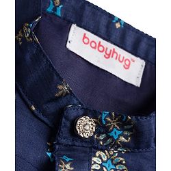 Babyhug Cotton Woven Full Sleeves Kurta Dhoti Set with Floral Motif Foil Print - Navy Blue & Beige