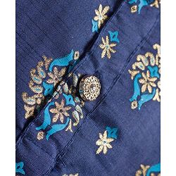 Babyhug Cotton Woven Full Sleeves Kurta Dhoti Set with Floral Motif Foil Print - Navy Blue & Beige