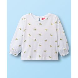 Babyhug Cotton Woven Frock with Full Sleeves Inner Tee Bow Print - Olive Green & White