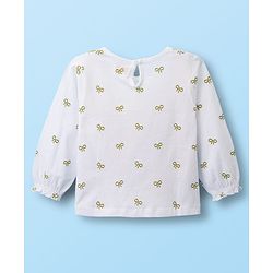 Babyhug Cotton Woven Frock with Full Sleeves Inner Tee Bow Print - Olive Green & White