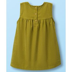 Babyhug Cotton Woven Frock with Full Sleeves Inner Tee Bow Print - Olive Green & White