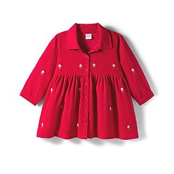 Babyhug Cotton Woven Full Sleeves Front Open Frock with Floral Embroidery - Red