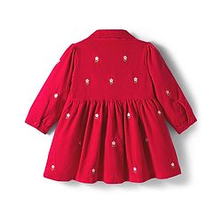 Babyhug Cotton Woven Full Sleeves Front Open Frock with Floral Embroidery - Red