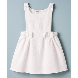 Babyhug Cotton Woven Full Sleeves Frock With Inner Tee & Polka Dot Print & Head Band - Peach & White