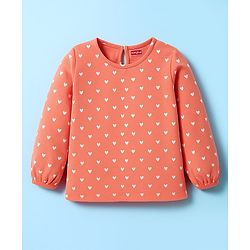 Babyhug Cotton Woven Full Sleeves Frock With Inner Tee & Polka Dot Print & Head Band - Peach & White