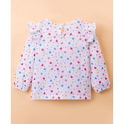 Babyhug Cotton Knit Frock & Full Sleeves Inner Tee With Butterfly Print & Embroidery - Blue & White