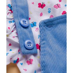 Babyhug Cotton Knit Frock & Full Sleeves Inner Tee With Butterfly Print & Embroidery - Blue & White