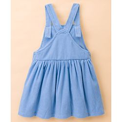 Babyhug Cotton Knit Frock & Full Sleeves Inner Tee With Butterfly Print & Embroidery - Blue & White