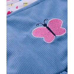 Babyhug Cotton Knit Frock & Full Sleeves Inner Tee With Butterfly Print & Embroidery - Blue & White