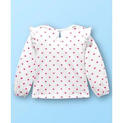 Babyhug Cotton Woven Frock with Full Sleeves Inner Tee & Heart Print - Pink & White