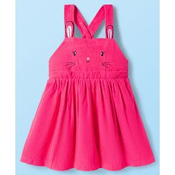 Babyhug Cotton Woven Frock with Full Sleeves Inner Tee & Heart Print - Pink & White