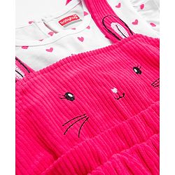 Babyhug Cotton Woven Frock with Full Sleeves Inner Tee & Heart Print - Pink & White