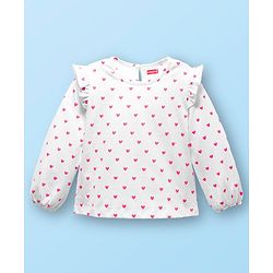 Babyhug Cotton Woven Frock with Full Sleeves Inner Tee & Heart Print - Pink & White